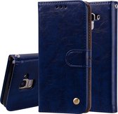 Business Style Oil Wax Texture Horizontal Flip Leather Case voor Galaxy J6 (EU-versie) (2018), met houder en kaartsleuven en portemonnee (blauw)