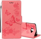 Voor Huawei Mate 10 Vintage reliÃ«f bloemen vlinderpatroon horizontale flip lederen tas met kaartsleuf en houder & portemonnee en draagkoord (roze)