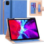 Voor iPad Pro 12.9 (2020) Retro textuur PU + TPU horizontale flip lederen tas met houder & kaartsleuven & draagriem (blauw)