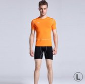 Heren Tights Sportshirt met korte mouwen, ronde hals, oranje (maat: L)