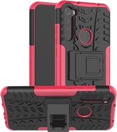 Voor Xiaomi Redmi Note 8T Bandtextuur Schokbestendig TPU + PC-beschermhoes met houder (roze rood)