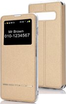 Horizontaal Flip Leren Case voor Galaxy S10e, met houder en oproepweergave-ID (goud)