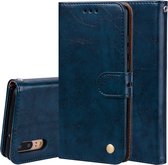 Voor huawei p20 zakelijke stijl olie wax textuur horizontale flip lederen tas met houder en kaartsleuven en portemonnee (blauw)