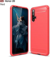 Brushed Texture Carbon Fiber TPU Case voor Huawei Honor 20 (Rood)
