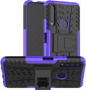 Voor Huawei Y9 Prime Tire Texture Shockproof TPU + PC beschermhoes met houder (paars)