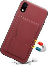 Voor iPhone XR Denior V3 luxe auto koeienhuid lederen beschermhoes met houder en kaartsleuf (donkerrood)