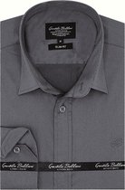 Heren Overhemd - Slim Fit - Luxury Plain Satijn - Grijs - Maat XXL