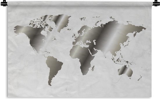 Wandkleed Trendy wereldkaarten - Zwart-wit beeld van een wereldkaart met marmeren achtergrond Wandkleed katoen 120x80 cm - Wandtapijt met foto