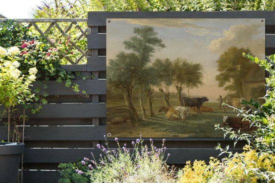 Affiche de jardin Paulus Potter (RM) - Vaches dans un pré près d'une ferme - Peinture de Paulus Potter affiche de jardin en vrac 160x120 cm - Toile de jardin / Toile d'extérieur / Peintures pour l'extérieur (décoration de jardin) XXL / Groot format!