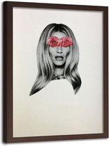 Foto in frame , Vrouw met rozen op haar ogen ,70x100cm , grijs roze , wanddecoratie