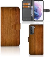 Telefoonhoesje Geschikt voor Samsung Galaxy S21 Plus Wallet Book Case Donker Hout