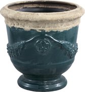 PTMD Rikke groene glazuurd keramiek pot ruwe bovenkant rond maat in cm: 30 x 30 x 30 - Groen
