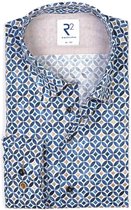 R2 Amsterdam - Overhemd Cirkel Patroon Blauw - 41 - Heren - Modern-fit