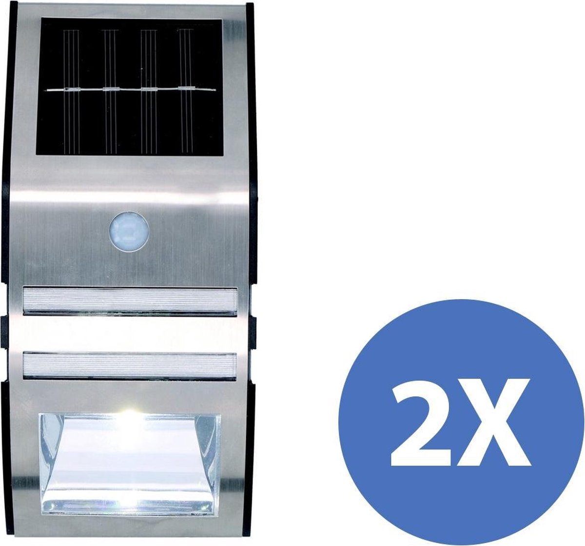 Grundig Draadloze Solar LED Buitenlamp met bewegingssensor RVS – Set van 2 stuks
