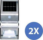 Draadloze Solar LED Buitenlamp met bewegingssensor - RVS – Set van 2 stuks