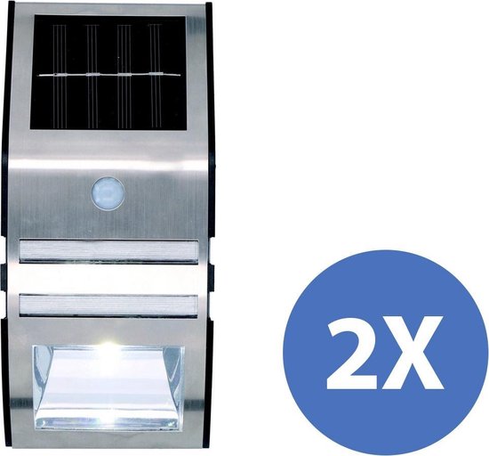 Draadloze Solar LED Buitenlamp met bewegingssensor - RVS – Set van 2 stuks  | bol.com
