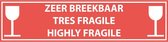 Zeer breekbaar 3-talig sticker 200 x 50, mm, rood/wit