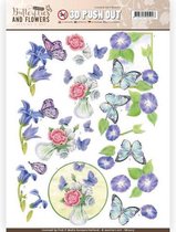 Butterflies on Blue Flowers Classic Butterflies and Flowers 3D-Uitdrukvel Push-Out Jeanine's Art
