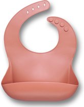 Baby-Kinder Siliconen Slabbetje met Opvangbakje | BPA ftalaatvrij | Afwasbaar - 005 Dusty Roze
