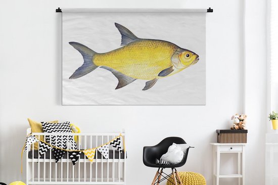Tapisserie Pêche - Poisson dorade jaune sur fond blanc Tapisserie coton 180x120 cm - Tapisserie murale avec photo XXL / Groot format !