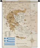 Wandkleed Kaart Griekenland - Bruine kaart van Griekenland Wandkleed katoen 120x160 cm - Wandtapijt met foto XXL / Groot formaat!