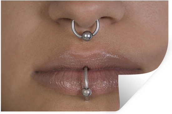 Sticker Muursticker Piercing - Piercing nez et bouche femme - 30x20 cm -  feuille... | bol.com