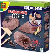 SES - Explore - Fossielen opgraven - opgravingsset - 3 fossielen met houten beitel en hamer