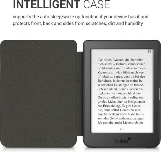 kwmobile e-reader hoesje geschikt voor Tolino Page 2 hoes - E reader flip case met magnetische sluiting - Ereader cover - Stengels en Vlinder design in donkerblauw van Merkloos — afbeelding 5