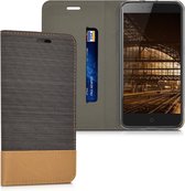 kwmobile hoesje voor ZTE Blade V7 (5.2") - Flip cover in antraciet / bruin - Telefoonhoesje met pasjeshouder