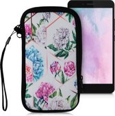 kwmobile hoesje voor smartphones M - 5,5" - hoes van Neopreen - Glory Mix Pioenrozen design - roségoud / poederroze / lichtblauw - binnenmaat 15,2 x 8,3 cm