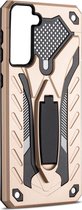 Samsung Galaxy S21 Hoesje - Mobigear - Armor Stand Serie - Hard Kunststof Backcover - Goud - Hoesje Geschikt Voor Samsung Galaxy S21