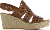 Mace Espadrilles Dames / Damesschoenen - Leer - Sleehak Hoogte 7 cm - M1056 - Bruin - maat 40