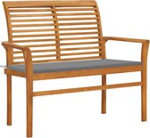 vidaXL Tuinbank met grijs kussen 112 cm massief teakhout