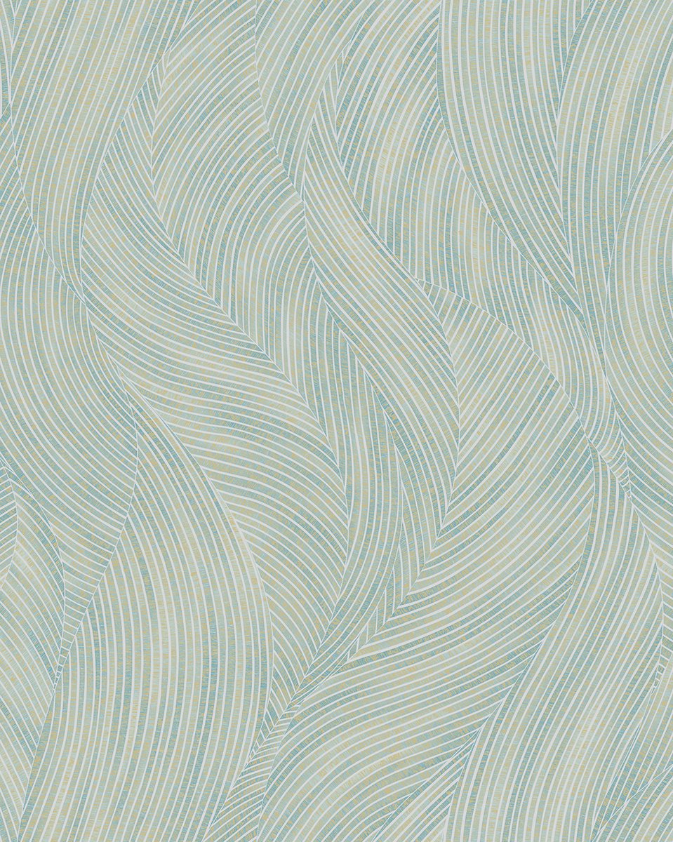Grafisch behang Profhome VD219169-DI vliesbehang hardvinyl warmdruk in reliëf gestempeld met grafisch patroon en parelmoer effect blauw wit ivoorkleurig 5,33 m2
