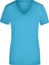 Turquoise dames stretch t-shirt met V-hals S