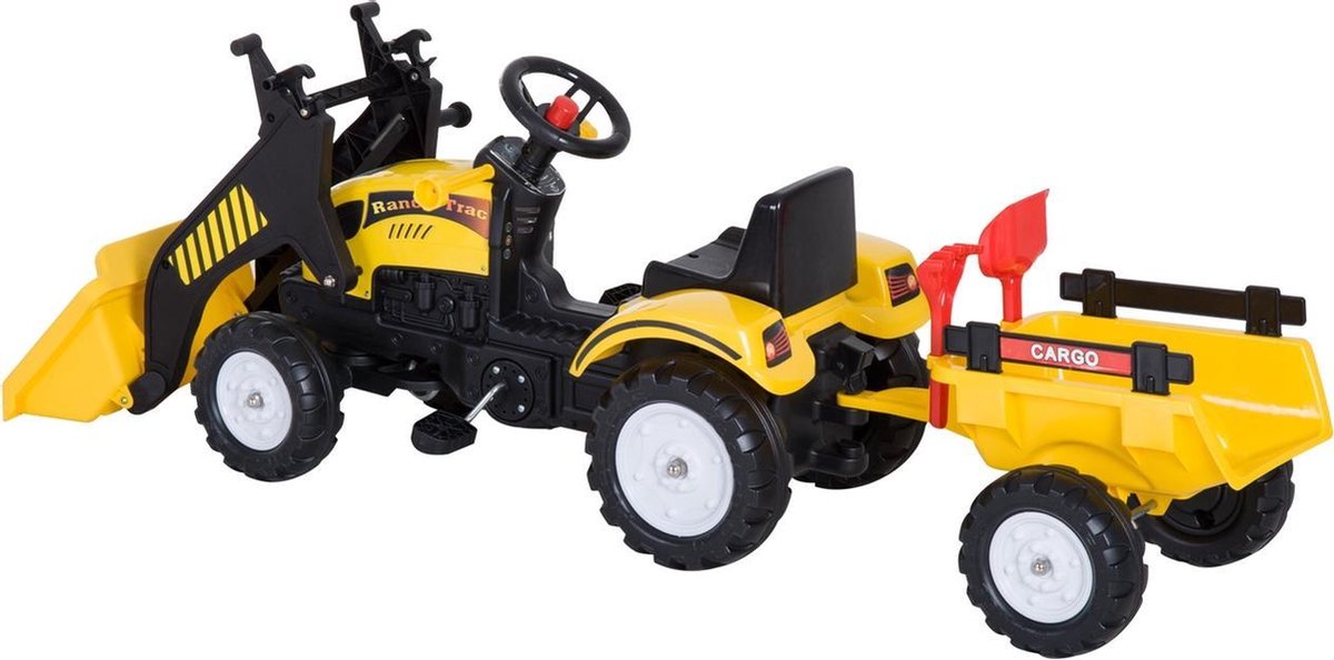 Traptractor met aanhanger -Tractor speelgoed - Buitenspeelgoed - zwart +  geel - 167 x... | bol.com