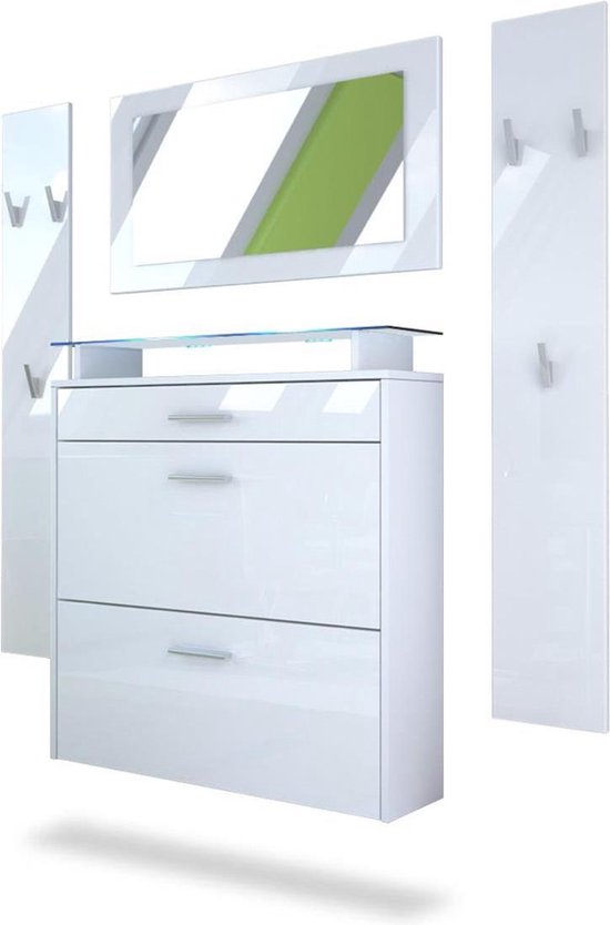 HOMCOM 3-in-1 Garderobeset Garderobe Voor In De Hal Met Schoenenkast Wandspiegel Garderobe 6 Haken Naturel 30 5 X 75 5 Cm~0v4o4r1ghbg01