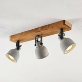 Lindby - plafondlamp - 3 lichts - dennenhout, beton - H: 19 cm - GU10 - grijs, hout donker