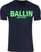 Ballin - Heren T-Shirt - Ronde Hals - Regular Fit - Navy - Neon Groen