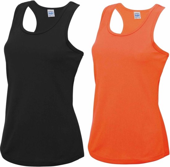 Voordeelset -  oranje en zwart sport singlet voor dames in maat Medium - Dameskleding sport shirts XL (42)