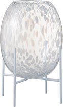 J-Line Vaas Op Voet Stip Glas Transparant/Wit Large - Bloemenvaas 37 cm hoog