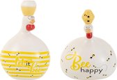 J-Line figuur Kip Bee Happy/Honing - keramiek - wit/geel - large - 2 stuks