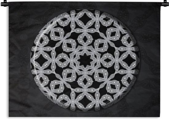 Wandkleed Macramé - Zwart wit mandala van macramé Wandkleed katoen 150x112 cm - Wandtapijt met foto