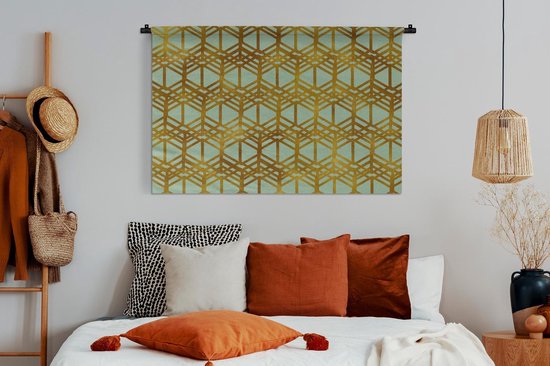 Tapisserie murale Motif Luxe - Motif Luxe composé de lignes dorées sur fond vert Tenture murale coton 120x80 cm - Tapisserie murale avec photo