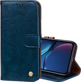 Business Style Oil Wax Texture Horizontal Flip leren tas voor iPhone XR, met houder & kaartsleuven & portemonnee (blauw)