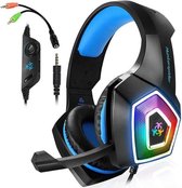 V1 3,5 mm RGB kleurrijke lichtgevende draadbesturing Gaming Headset, kabellengte: 2,2 m (zwart blauw)