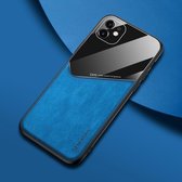 Voor iPhone 11 Pro All-inclusive lederen + telefoonhoes van organisch glas met metalen ijzeren plaat (blauw)