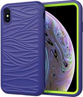 Voor iPhone X & XS Wave Pattern 3 in 1 siliconen + pc schokbestendige beschermhoes (marine + olivijn)