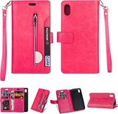 Voor Xiaomi Redmi 7A Multifunctionele Rits Horizontale Flip Leren Case met Houder & Portemonnee & 9 Kaartsleuven & Lanyard (Rose Rood)