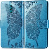 Butterfly Love Flowers reliÃ«f horizontale flip lederen tas voor OPPO Reno, met houder & kaartsleuven & portemonnee & lanyard (blauw)